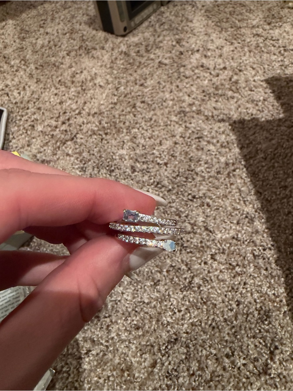 Sterling Silver Triple Band Ring with Clear Stones - White